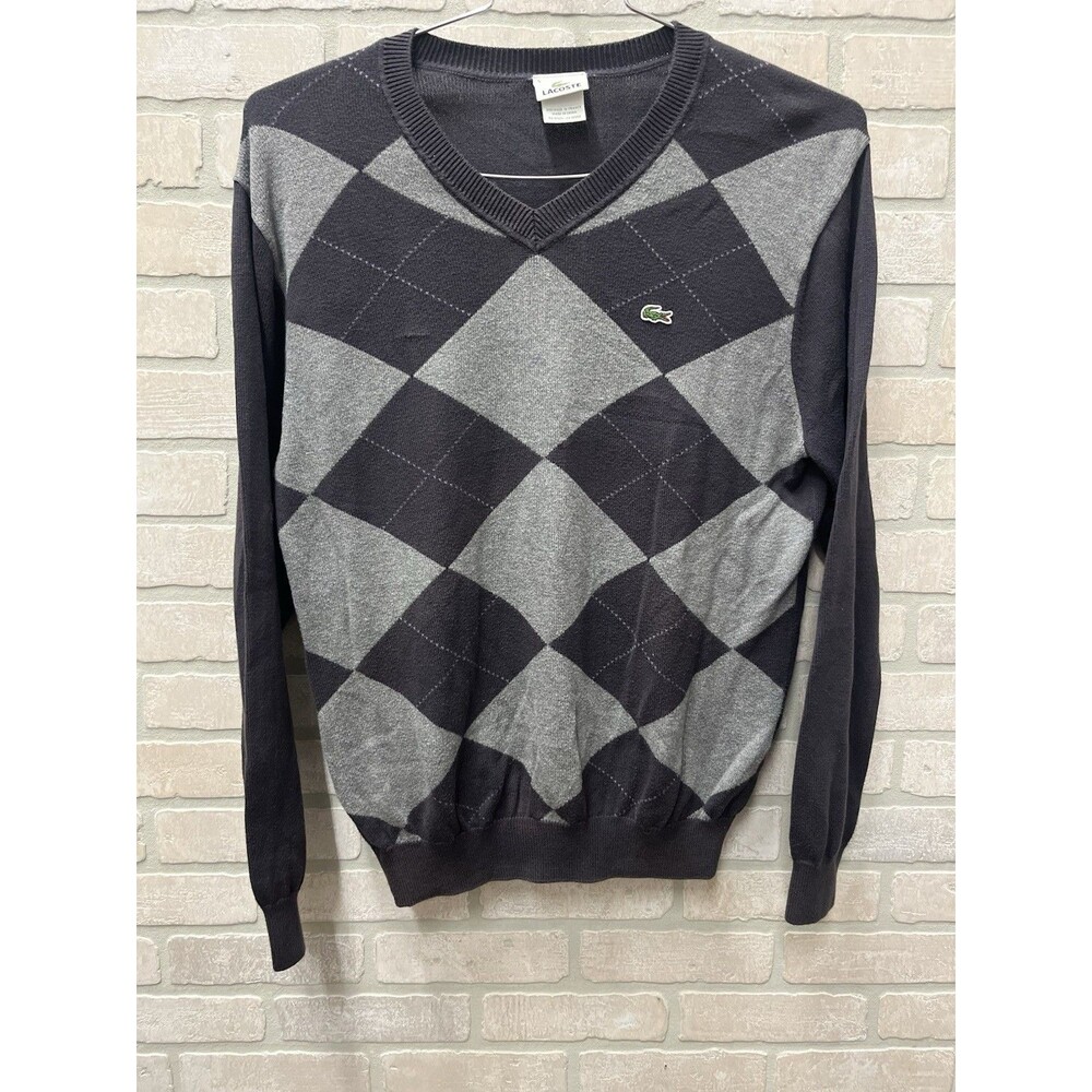 Lacoste sweater men’s Sz L black V-neck long sleeve pullover Alligator logo